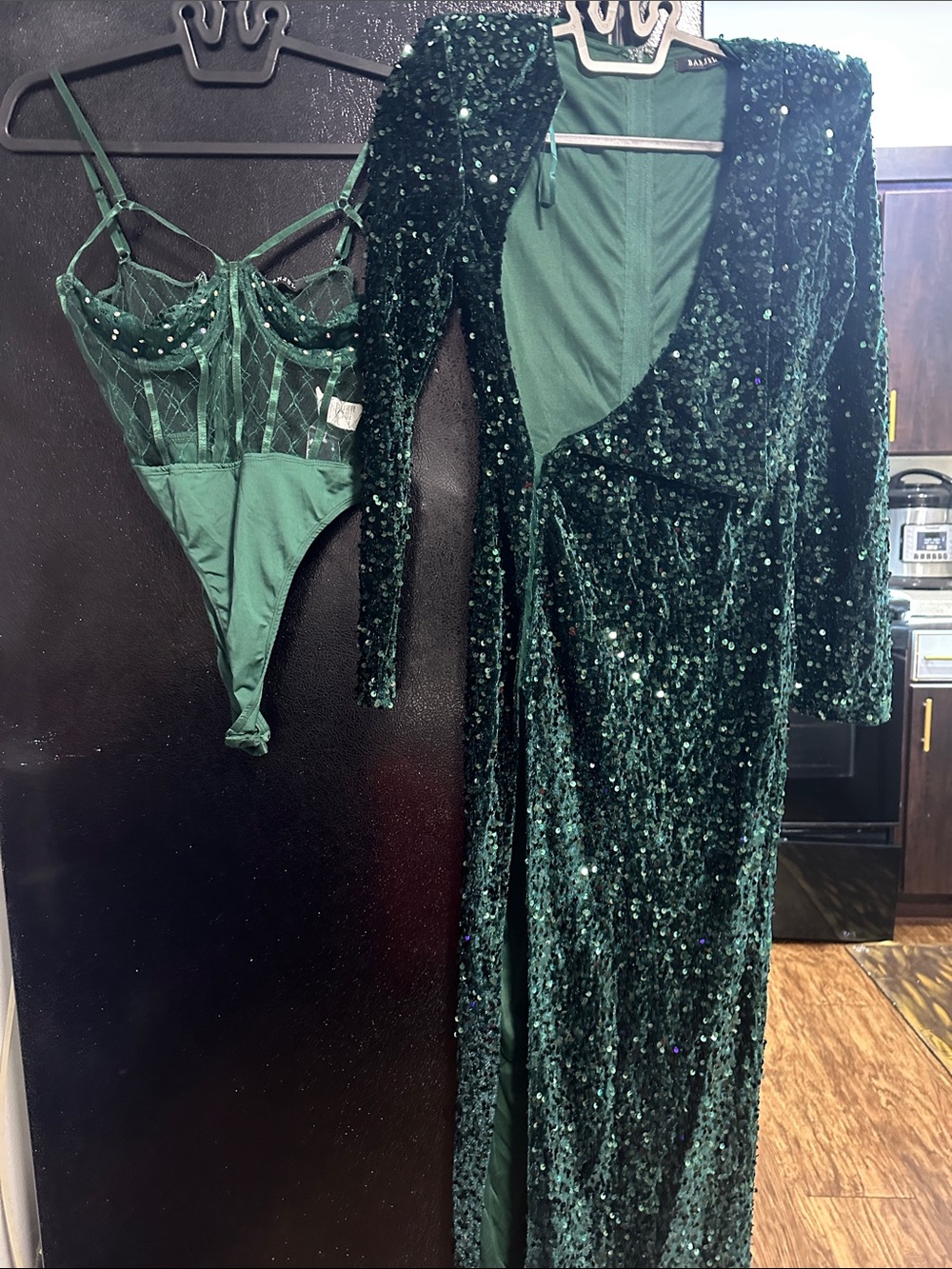 Banjul Emerald Green Sequin Maxi Gown with Lace Bodysuit
